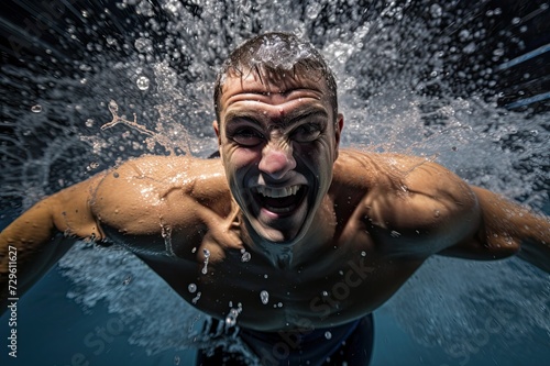 Man Swimming in Water With Mouth Open