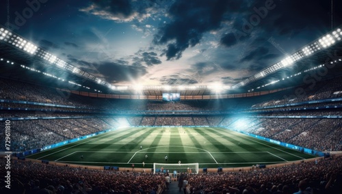 Large modern football stadium Football game design. Championship game summer background.