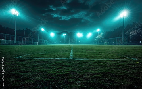 A Soccer Field at Night With Green Lights