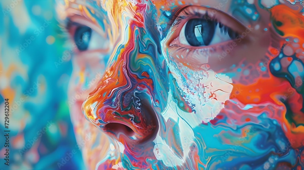 Exploring Childhood Emotions: Bold Acrylic Paintings in Phantasmal Iridescent Illustration