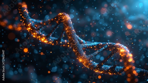 Glowing DNA strands spiraling through a digital microcosm