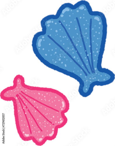 Vector. Ilustración infantil de almejas azul y rosa.