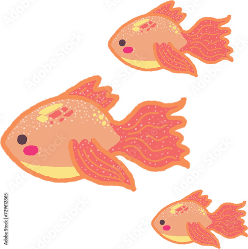 Vector. Tierna ilustración infantil de peces anaranjados