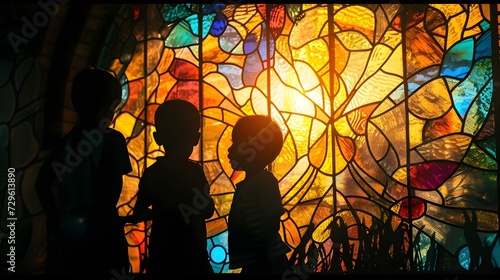 Behavioral Challenges: Silhouettes in Conflict, Stained Glass Window Style with Intricate Details