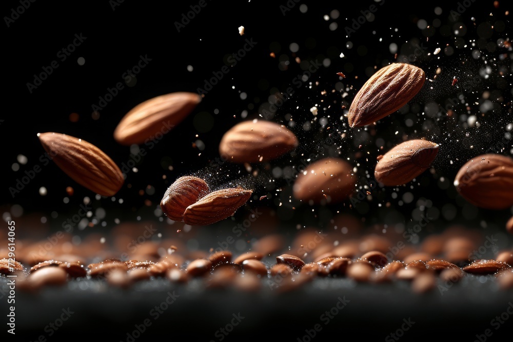 Suspended in Vitality: Almonds in Motion, Capturing the Essence of Wholesome Nutrition and Natural Goodness, Generative AI Suspended in Vitality: Almonds in Motion, Capturing the Essence of Wholesome Nutrition and Natural Goodness, Generative AI