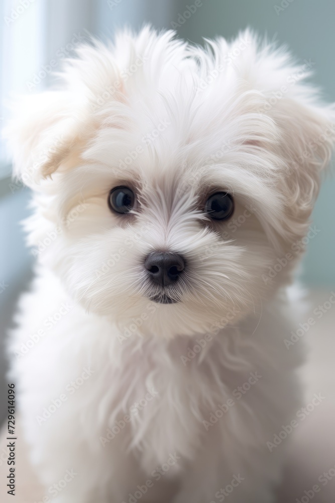 Funny cute fluffy white puppy. Portrait of a dog. Vertical photo. AI Generated Funny cute fluffy white puppy. Portrait of a dog. Vertical photo. AI Generated