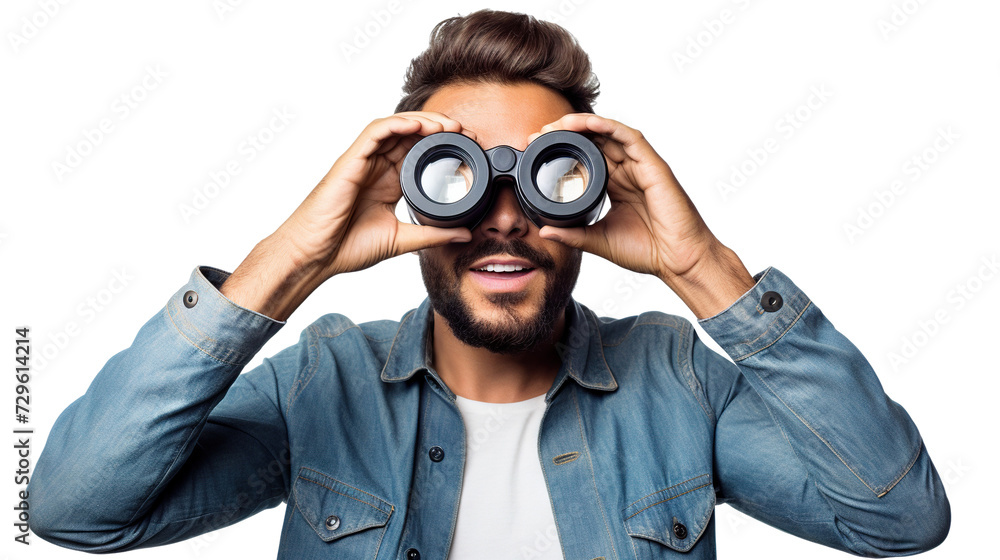 Surprised guy looking through binoculars, cut out Surprised guy looking through binoculars, cut out