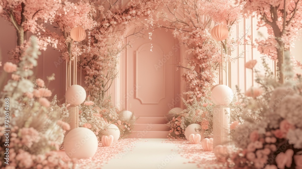 A room with a bunch of flowers on the floor A room with a bunch of flowers on the floor