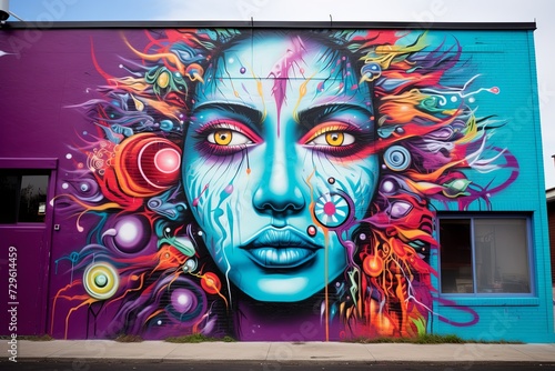 Mural of a Womans Face Painted on the Side of a Building photo