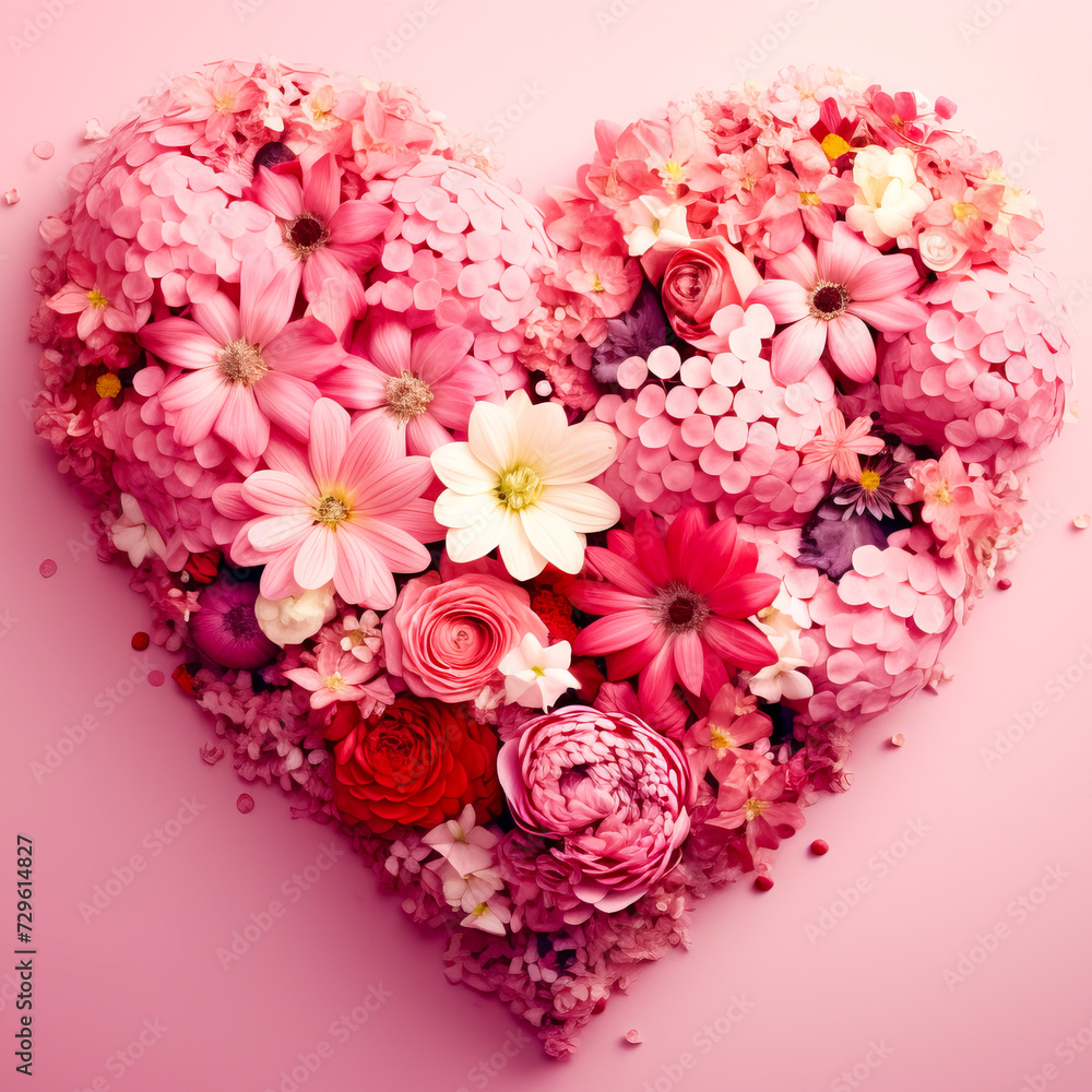 Obraz premium Romantic Valentines Day greeting card with beautiful heart shaped flower motif in soft color tones