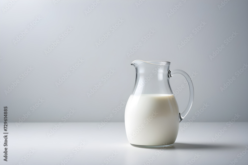 glass jug with milk on a minimalistic background glass jug with milk on a minimalistic background