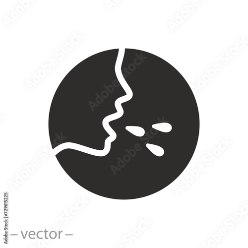 flu symptom icon, man coughs, virus spread, flat symbol on white background - vector illustration