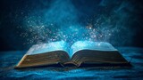 Magic book on blue background