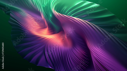 abstract digital figure 3d wallpaper  with mother-of-pearl color from green to purple in a spiral background close-up
