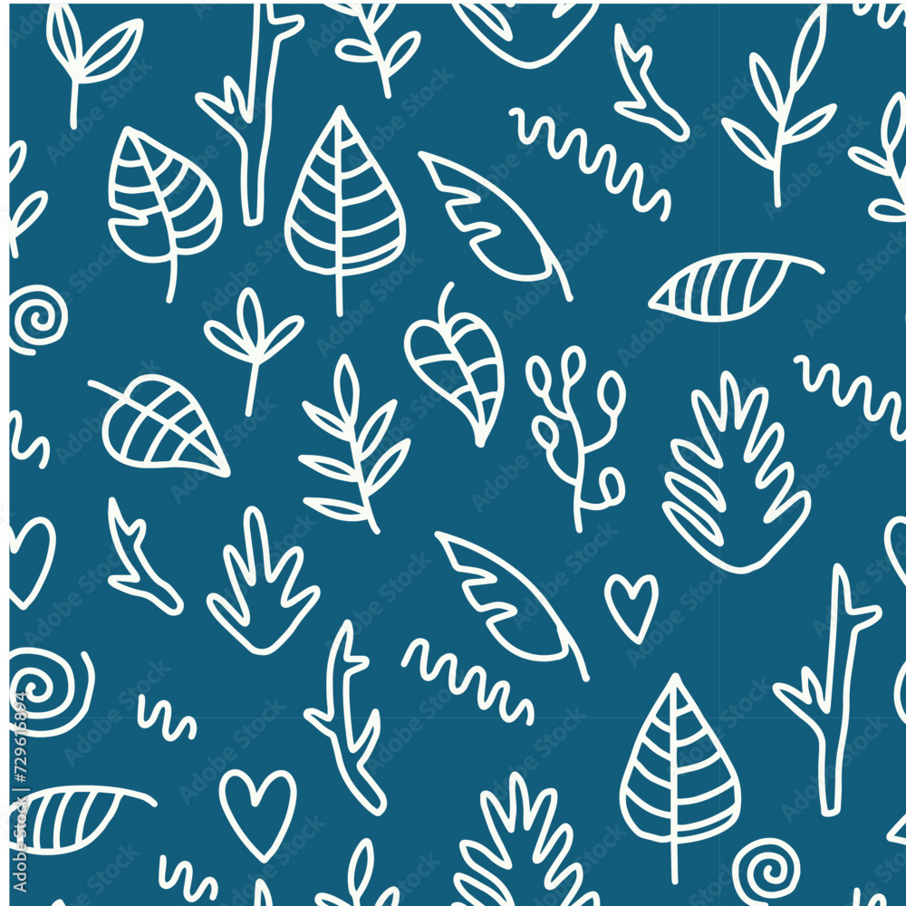 Fototapeta premium Vector illustration. Seamless pattern with plants. Leaves. Twigs. Pattern.