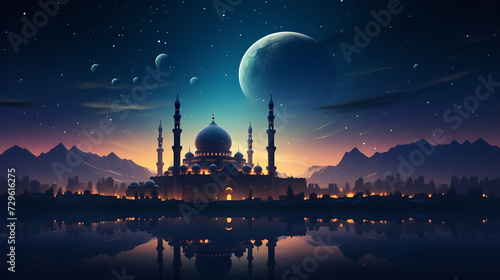 Ramadan background with mosque or lantern illustration