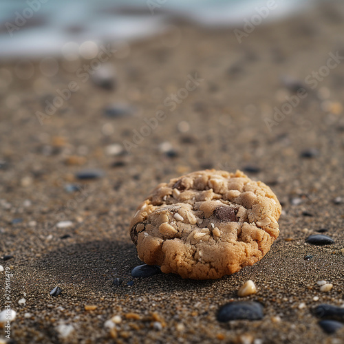 Chocolate Chip Cookie on a Sandy Beach