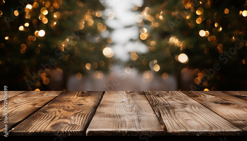 Rustic table, illuminated backdrop, glowing plank, nature bright celebration generated by AI