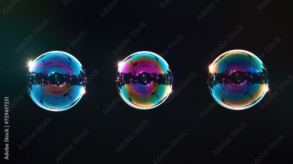 three bubbles with a reflection of a person in the middle of the bubbles and a reflection of a person in the middle of the bubbles of the bubbles, with a black background. three bubbles with a reflection of a person in the middle of the bubbles and a reflection of a person in the middle of the bubbles of the bubbles, with a black background.