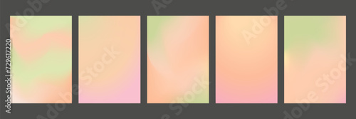 Set of gradient backgrounds in peach, pink and green. Pastel wallpaper in retro style is perfect for a cover, social networks or poster