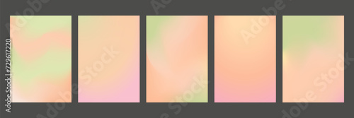 Set of gradient backgrounds in peach, pink and green. Pastel wallpaper in retro style is perfect for a cover, social networks or poster