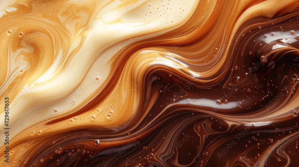 Rich, dark coffee swirls blending into creamy latte shades - obrazy, fototapety, plakaty 