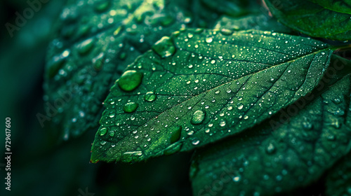 Emerald Essence: Dewdrops Adorning the Verdant Veins of a Fresh Leaf, a Macro Photography Marvel