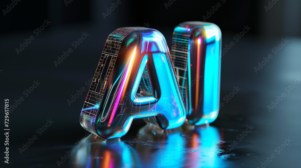 Ai artificial intelligence colored metal lettering abbreviation in 3d on a dark background - obrazy, fototapety, plakaty 