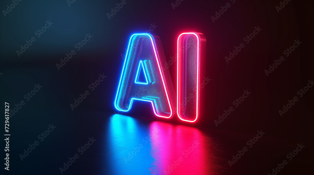 Ai artificial intelligence neon color lettering abbreviation in 3d on a dark background - obrazy, fototapety, plakaty 