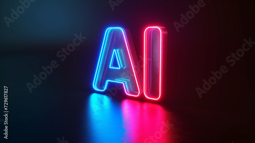 Ai artificial intelligence neon color lettering abbreviation in 3d on a dark background