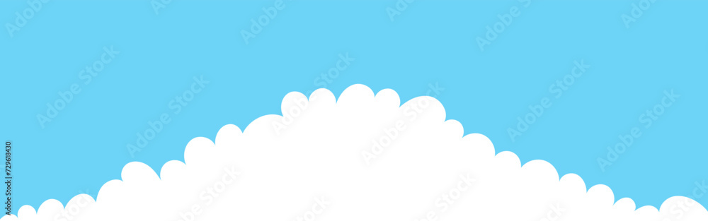 Clouds wide bordering. Painted white clouds on blue background. Simple vector illustration.