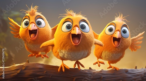 3D Character Birds in Flight cute face