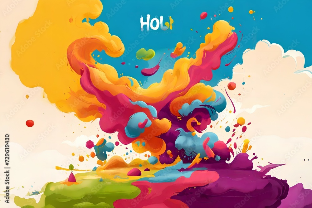 Holi Color Festival poster. Colorful splashes of paint on a white background. Vector illustration