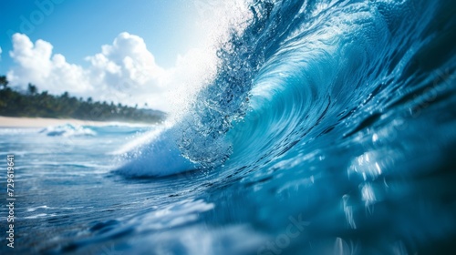 Swirling waves and cool blues evoke the thrill of catching the perfect wave