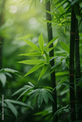A play of subtle greens and soft bamboo textures convey the serenity of a bamboo grove