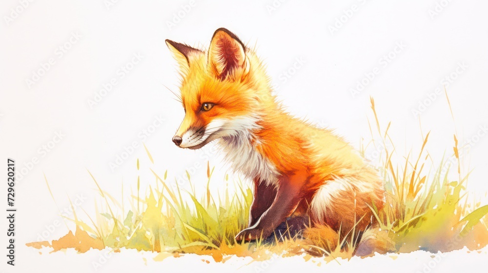 Obraz premium colored pencil sketch of a cute fox, forest animal, isolated on a white background