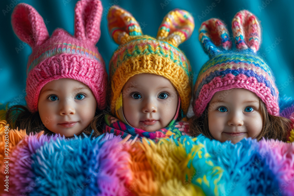 Cute children with bunny ears generative ai Cute children with bunny ears generative ai
