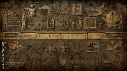 Background with old ancient roman signs created with Generative AI photo