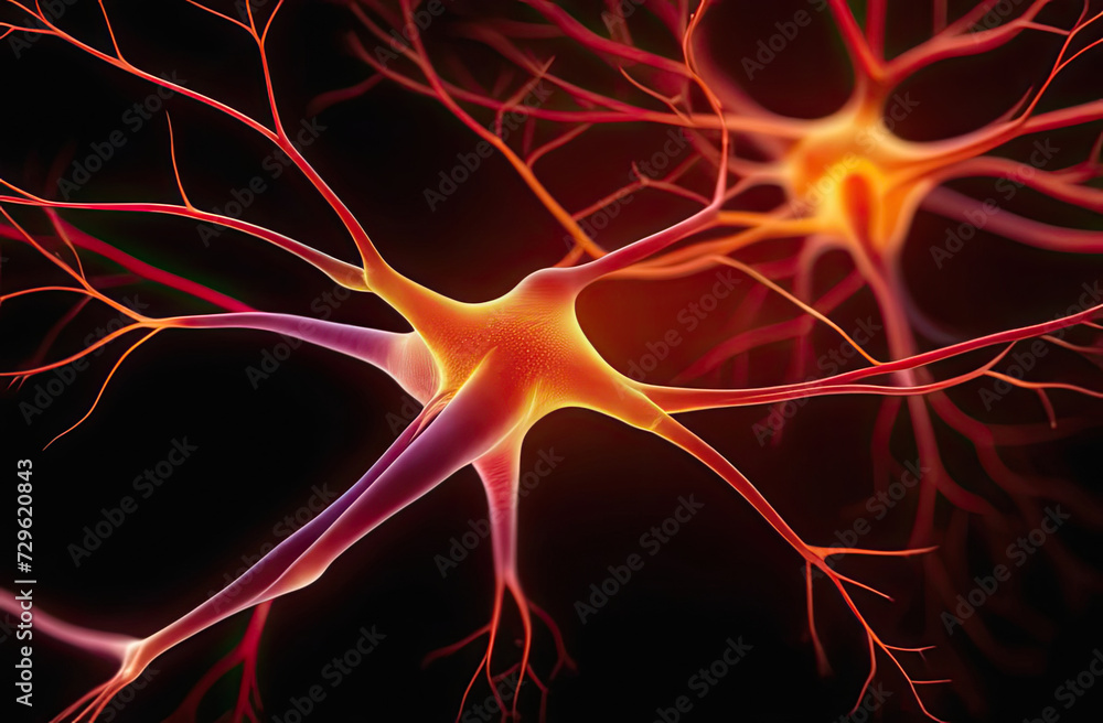 Structure of neural tissue consisting of neurons, nerve cells. Cell neurons with electrical impulses. Luminous synapse. Dendrites of neurons. Neural network. Network of neurons. Neuronal connections Structure of neural tissue consisting of neurons, nerve cells. Cell neurons with electrical impulses. Luminous synapse. Dendrites of neurons. Neural network. Network of neurons. Neuronal connections