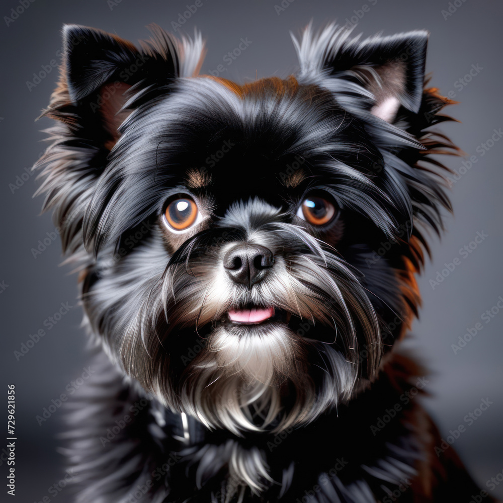 Portrait of a little black affenpinscher dog. High detailed.