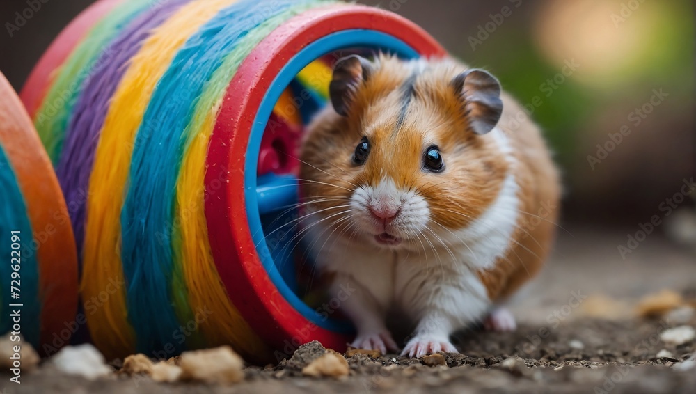 hamster in the foreground next to a multicolored game