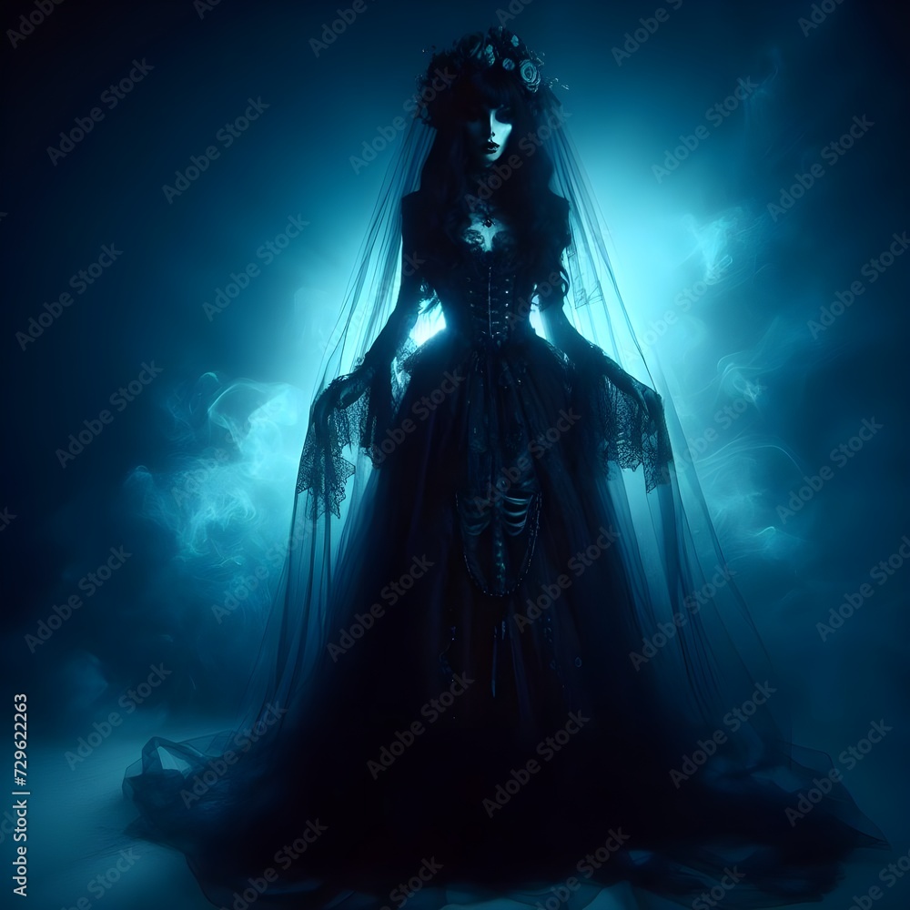 Mysterious Gothic Bride in Dark Veil