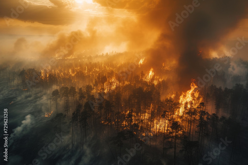 Wildfire in Forest at Dusk