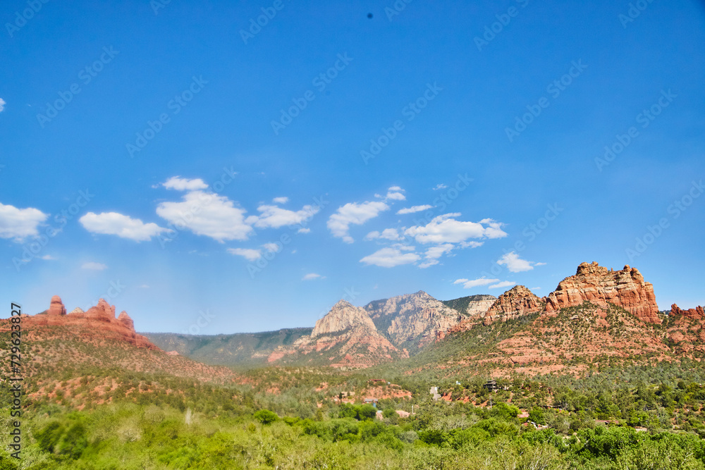Sedona Red Rock Formations with Blue Sky and Clouds