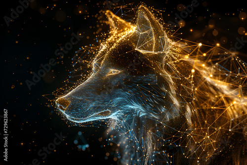 Hologramm eines Wolfes mit dunkler Umgebung photo