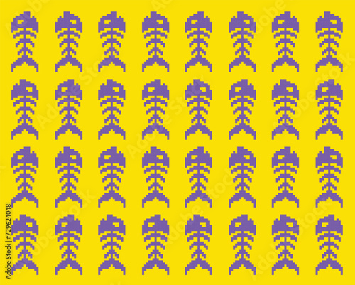 A unique vector background for websites where contrasting purple fish skeletons come to life on a bright yellow background. This bold visual element not only attracts attention, but also adds flair.