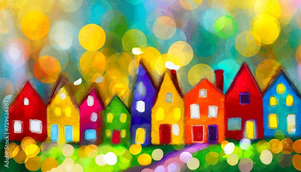 happy colors houses in sunny day 