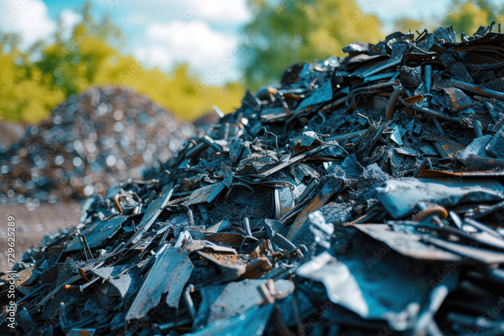 Pile of scrap metal at recycling plant