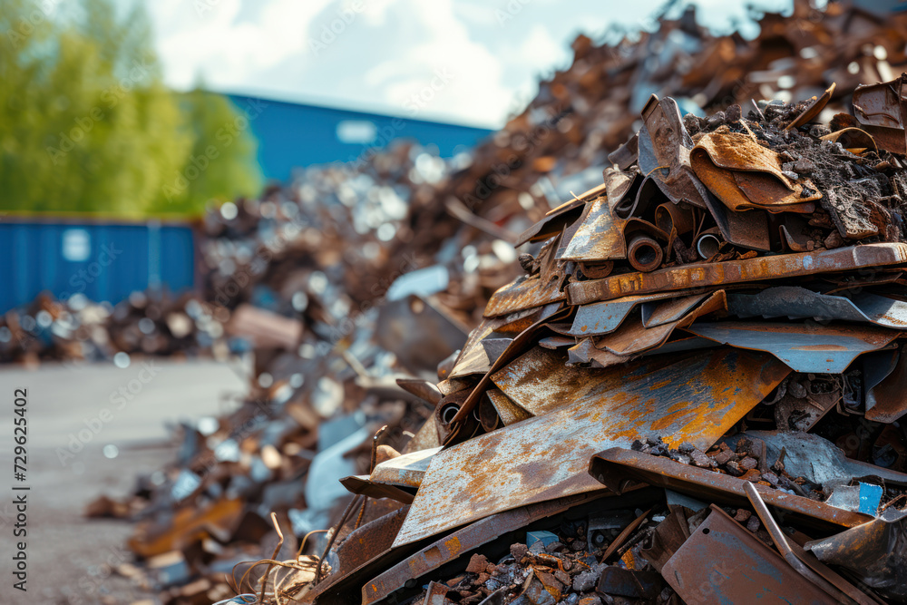 Pile of scrap metal at recycling plant