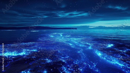  a view of a body of water at night with a lot of lights on the water and a lot of stars in the sky above the water and in the water.
